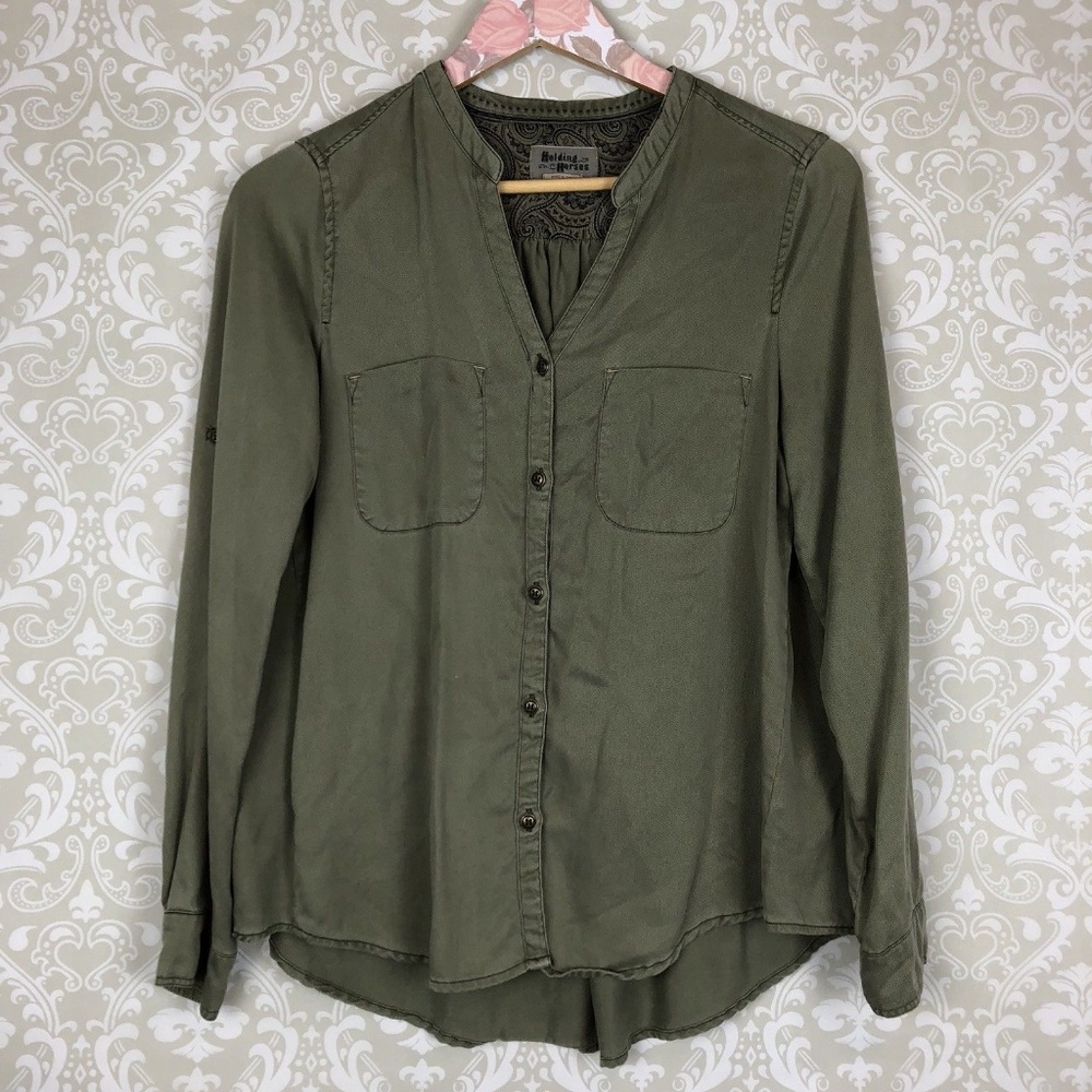 Anthropologie Holding Horses Military Olive Top